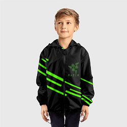 Ветровка с капюшоном детская Razer line green, цвет: 3D-черный — фото 2