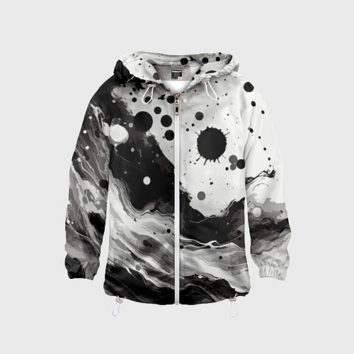 Детская ветровка Чёрно-белая абстракция - кляксы / 3D-Белый – фото 1