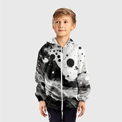 Ветровка с капюшоном детская Чёрно-белая абстракция - кляксы, цвет: 3D-белый — фото 2
