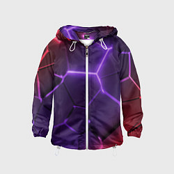 Ветровка с капюшоном детская Красно-фиолетовые неоновые плиты в разломе, цвет: 3D-белый