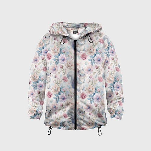 Детская ветровка Бельчонок в цветах / 3D-Черный – фото 1