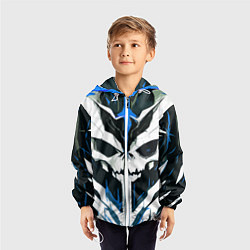 Ветровка с капюшоном детская Абстрактный белый череп и синие полосы, цвет: 3D-белый — фото 2