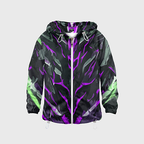 Детская ветровка Фиолетовые адские полосы на чёрном фоне / 3D-Белый – фото 1