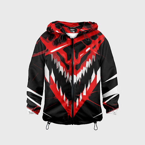 Детская ветровка Красно-белая пасть на чёрном фоне / 3D-Черный – фото 1