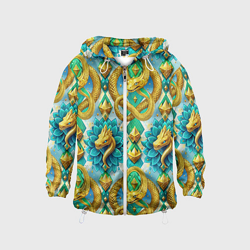 Детская ветровка Золотистые змеи и цветы / 3D-Белый – фото 1