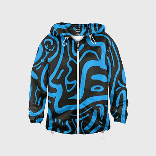 Детская ветровка Хаотичные синие полосы / 3D-Белый – фото 1