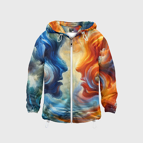 Детская ветровка Профили парня и девушки - две стихии / 3D-Белый – фото 1