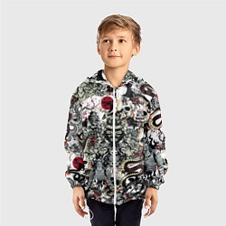 Ветровка с капюшоном детская Японский самурай и драконы паттерн, цвет: 3D-белый — фото 2