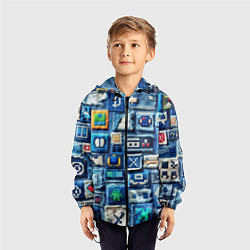 Ветровка с капюшоном детская Пэчворк с геймерскими знаками, цвет: 3D-черный — фото 2