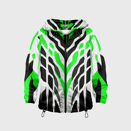 Детская ветровка Агрессивные зелёно-белые полосы на чёрном фоне / 3D-Черный – фото 1