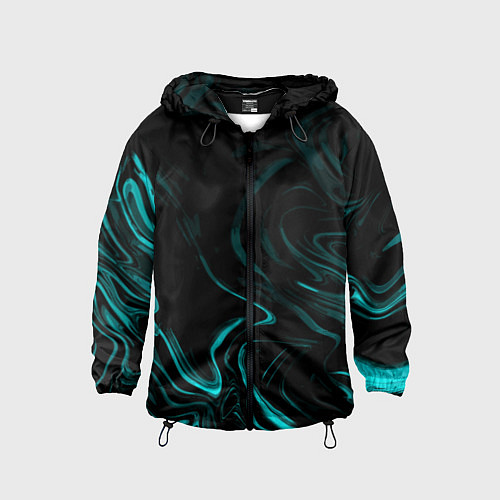 Детская ветровка Чёрный с бирюзовыми разводами абстракция / 3D-Черный – фото 1