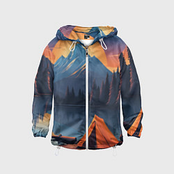 Ветровка с капюшоном детская Палатка на берегу озера, цвет: 3D-белый