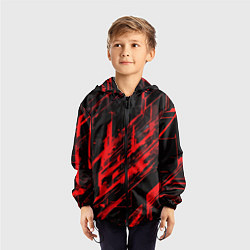 Ветровка с капюшоном детская Red stripes on a black background, цвет: 3D-черный — фото 2
