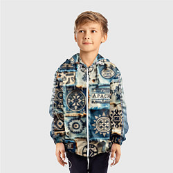 Ветровка с капюшоном детская Символы Апачи на пэчворк дениме, цвет: 3D-белый — фото 2