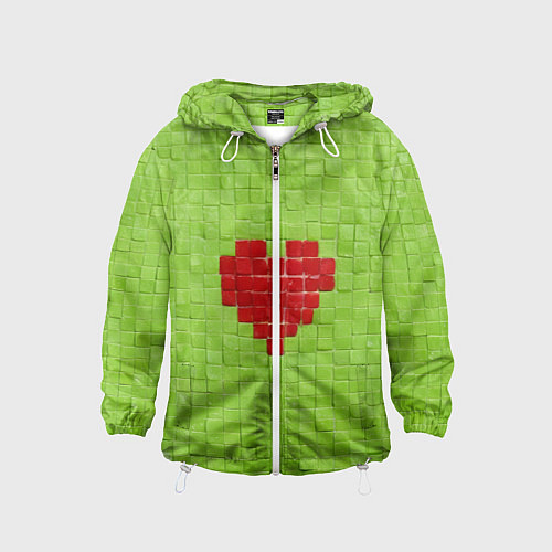 Детская ветровка Мелкая салатовая плитка сердце / 3D-Белый – фото 1