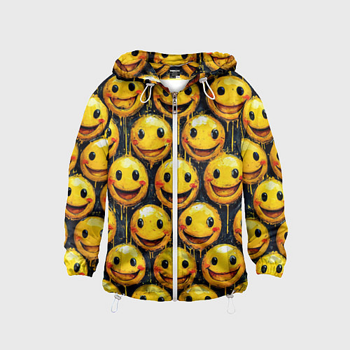 Детская ветровка Смайлы краской с потеками / 3D-Белый – фото 1