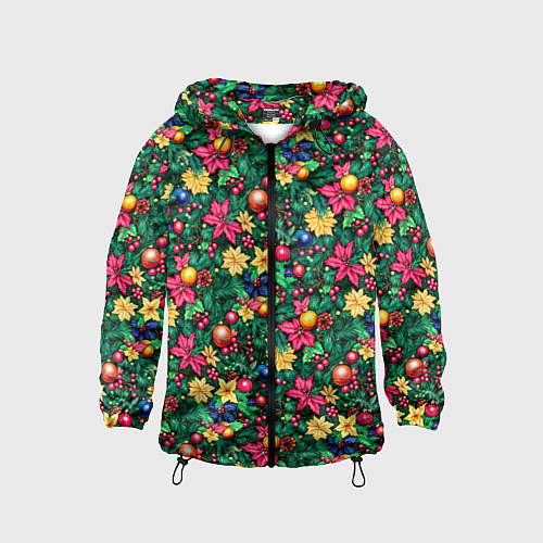 Детская ветровка Ёлочные шары и остролистный падуб / 3D-Черный – фото 1