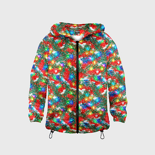 Детская ветровка Яркие гирлянды на еловых ветках / 3D-Черный – фото 1