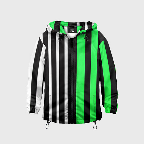 Детская ветровка Вертикальные полосы триколор зелёный / 3D-Черный – фото 1