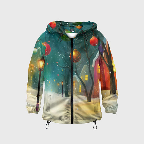 Детская ветровка Новогодние шары и тропинка / 3D-Черный – фото 1