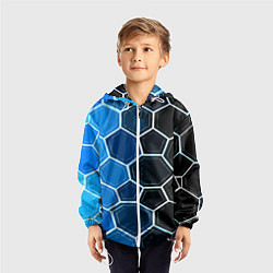 Ветровка с капюшоном детская Белые шестиугольники на чёрно-синем фоне, цвет: 3D-белый — фото 2