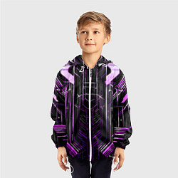 Ветровка с капюшоном детская Purple lines on a black background, цвет: 3D-белый — фото 2