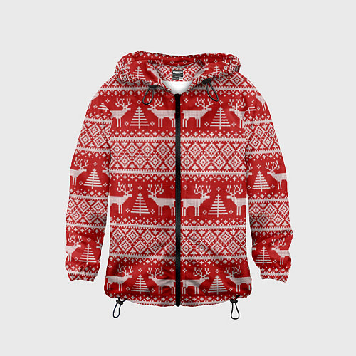Детская ветровка Вязаный новогодний орнамент с оленями и ёлками / 3D-Черный – фото 1