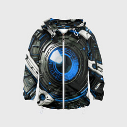 Ветровка с капюшоном детская Синяя сфера киберпанк, цвет: 3D-белый