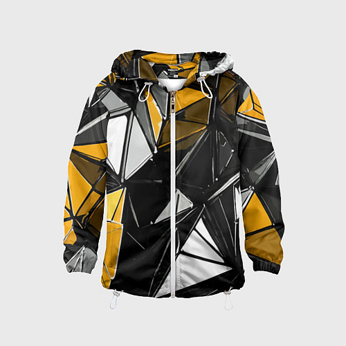 Детская ветровка Жёлто-белые рельефные треугольники на чёрном фоне / 3D-Белый – фото 1