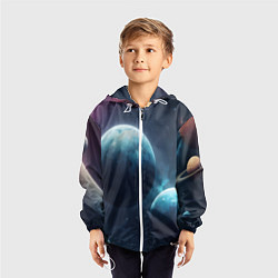 Ветровка с капюшоном детская Космос планеты, цвет: 3D-белый — фото 2