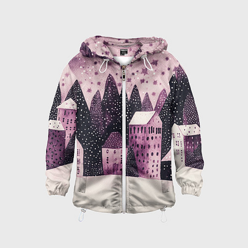 Детская ветровка Новогодние домики в лесу / 3D-Белый – фото 1