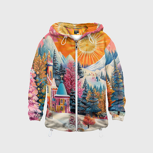 Детская ветровка Новый год - горы и пейзаж / 3D-Белый – фото 1