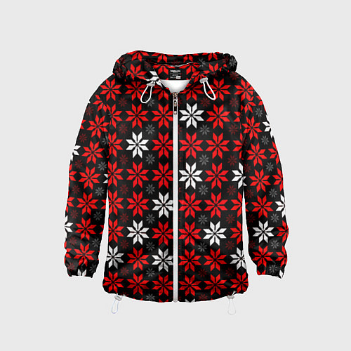 Детская ветровка Red and white stars on a black background / 3D-Белый – фото 1