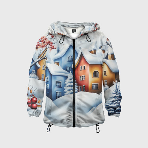 Детская ветровка Зимний новогодний городской пейзаж / 3D-Черный – фото 1