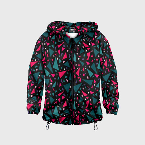 Детская ветровка Синие красные треугольники на черном фоне / 3D-Черный – фото 1