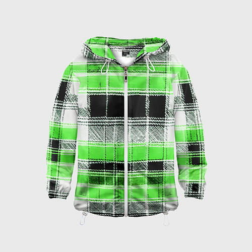 Детская ветровка Белые полосы на чёрно-зелёном фоне / 3D-Белый – фото 1