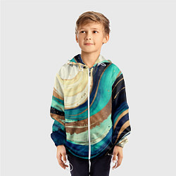 Ветровка с капюшоном детская Смешение золота и бирюзовых красок, цвет: 3D-белый — фото 2