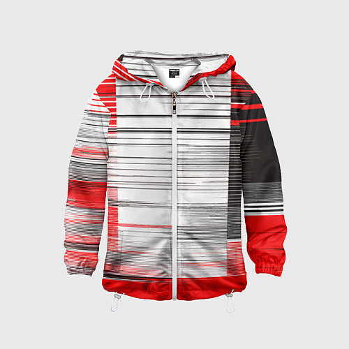 Детская ветровка Чёрные вертикальные полосы на красно-белом фоне / 3D-Белый – фото 1