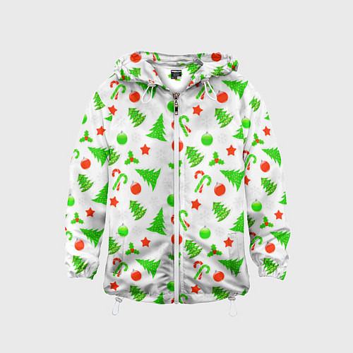 Детская ветровка Новогодний ёлочный паттерн / 3D-Белый – фото 1