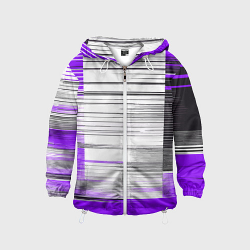 Детская ветровка Чёрные вертикальные полосы на фиолетово-белом фоне / 3D-Белый – фото 1