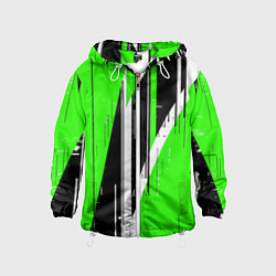 Ветровка с капюшоном детская Чёрно-белые вертикальные полосы на зелёном фоне, цвет: 3D-белый