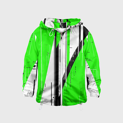 Детская ветровка Black and white vertical stripes on a green backgr / 3D-Белый – фото 1