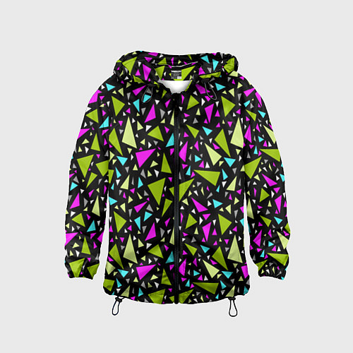 Детская ветровка Неоновые разноцветные треугольники на черном / 3D-Черный – фото 1