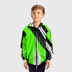 Ветровка с капюшоном детская Вертикальные чёрные линии на зелёно-белом фоне, цвет: 3D-черный — фото 2