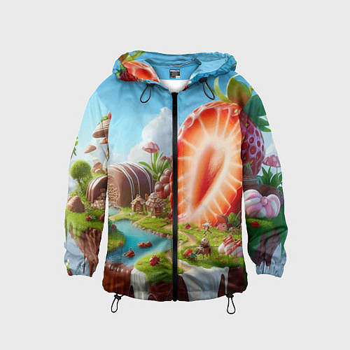 Детская ветровка Клубничная планета - нейроарт фантазия / 3D-Черный – фото 1