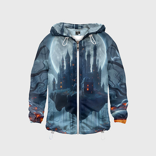 Детская ветровка Замок Дракулы и неоновые грибы - нейроарт фантазия / 3D-Белый – фото 1