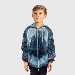 Ветровка с капюшоном детская Замок Дракулы и неоновые грибы - нейроарт фантазия, цвет: 3D-белый — фото 2