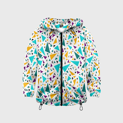 Детская ветровка Бирюзовые желтые треугольники на белом / 3D-Черный – фото 1
