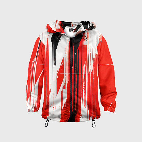 Детская ветровка Вертикальные чёрно-белые линии на красном фоне / 3D-Черный – фото 1