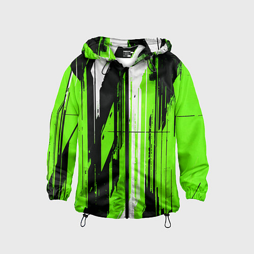 Детская ветровка Вертикальные чёрно-белые линии на зелёном фоне / 3D-Черный – фото 1